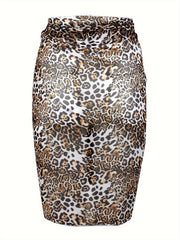  Leopard Print Wrap Mesh Beach Cover Up Skirt