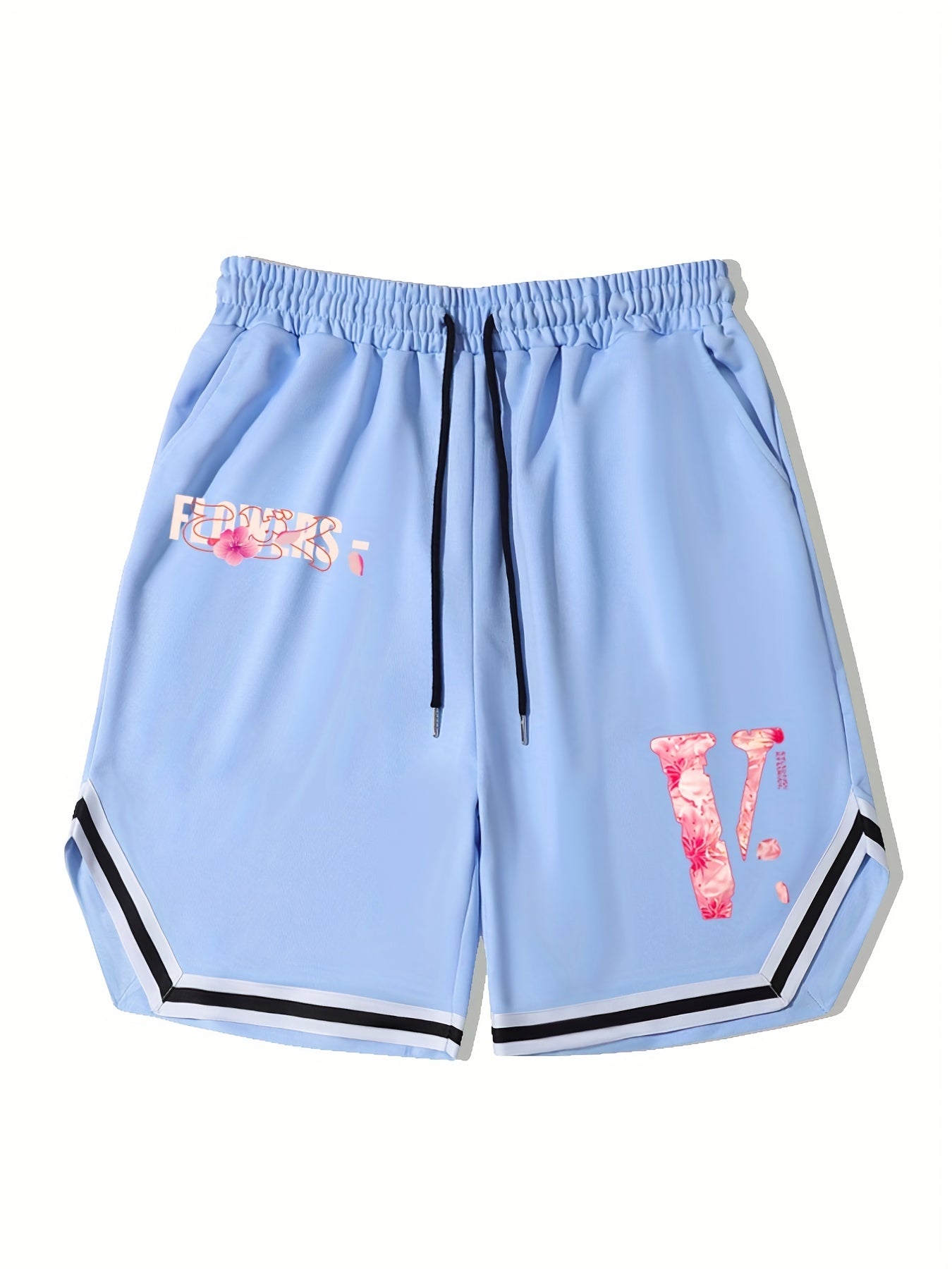 Men's Pink V Graphic Drawstring Stretchy Shorts