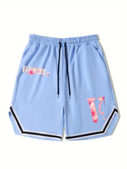 Men's Pink V Graphic Drawstring Stretchy Shorts