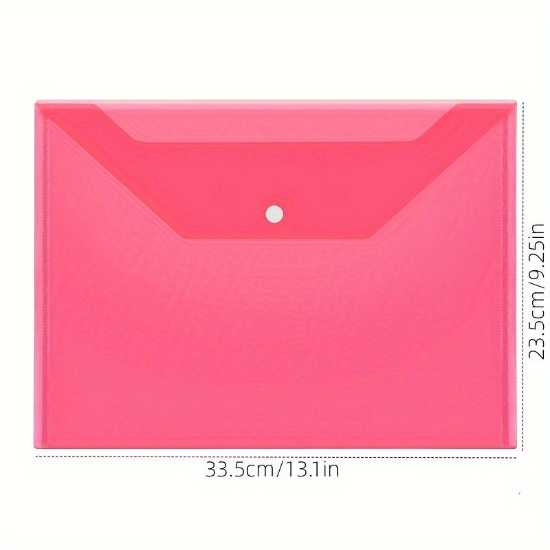 150pcs Transparent File Bag Plastic A4 Button Data Bag Pink