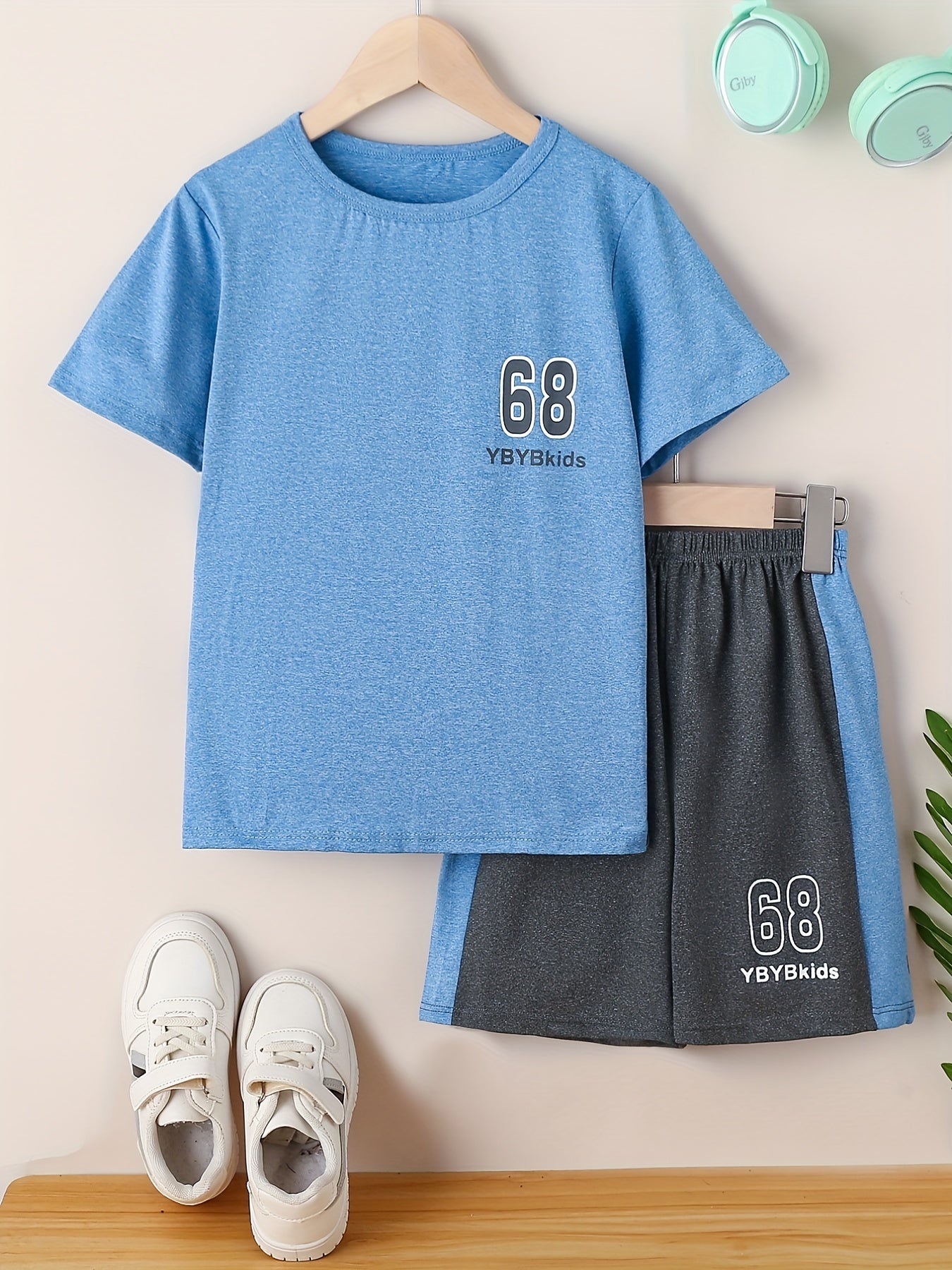 2 Boys Sports Number 68 Short Sleeve T shirts Basketball Set