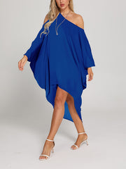 One Shoulder Cover Up Shirt Loose Fit Asymmetrical Long Sleeve Rash Guard