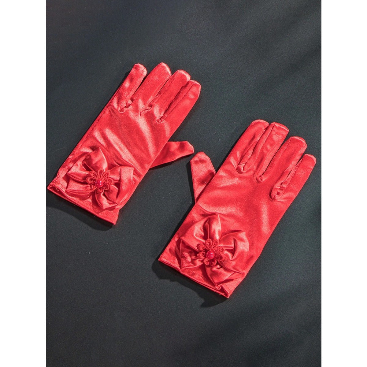 Black Satin Bow Dress Gloves Short Gloves