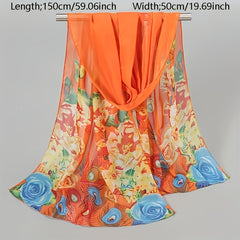 Phoenix Feather Print Chiffon Scarf Boho Shawl Sunscreen Head Wrap