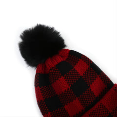 Red & Plaid Christmas Pom Pom Hat Set