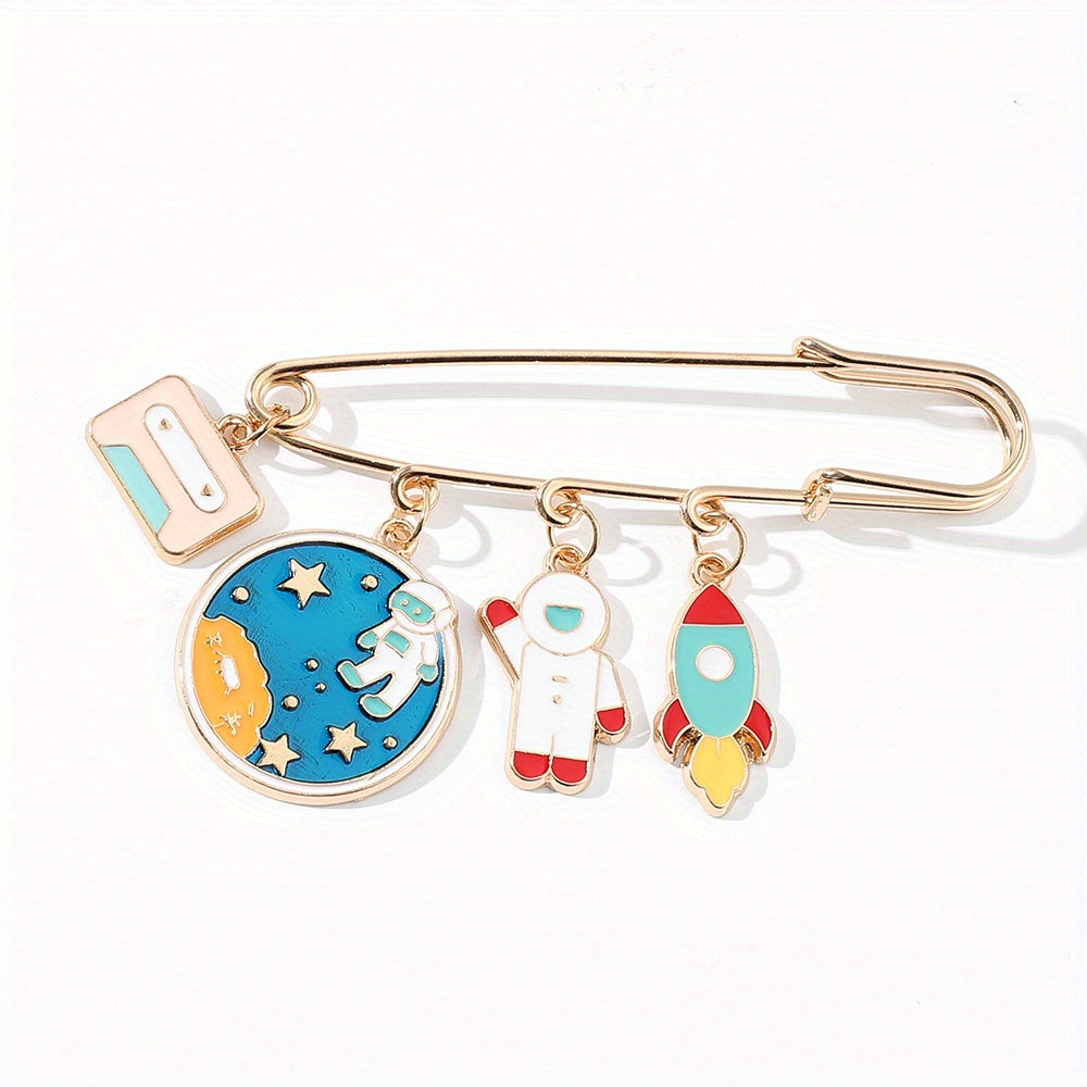 Spaceman Astronaut Clothes Pin Creative Cartoon Rainbow Pony Butterfly Brooch