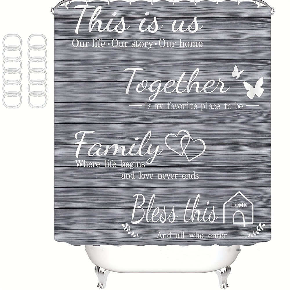 4pcs Family Shower Curtain Set with Non Slip Rugs - Grey