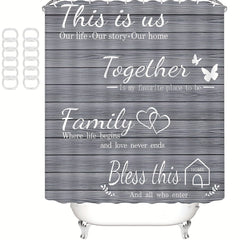 4pcs Family Shower Curtain Set with Non Slip Rugs - Grey