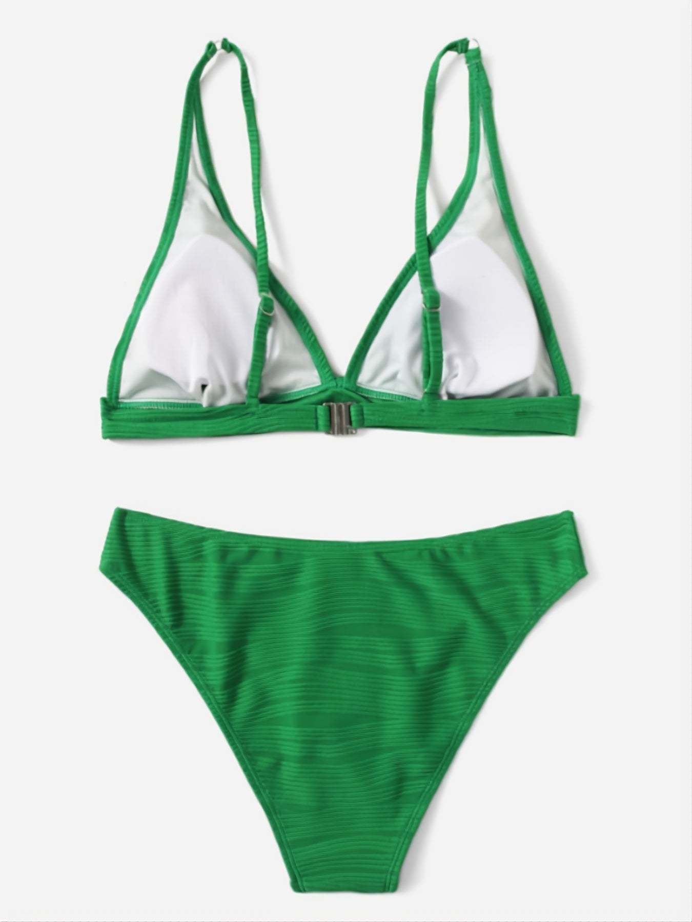 Textured V Neck Triangle Bikini Swimsuit