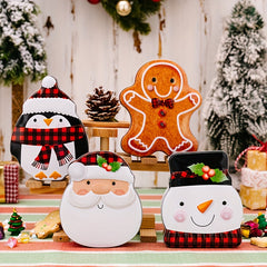 Christmas Gingerbread Man Cookie Box Snowman Tin Box