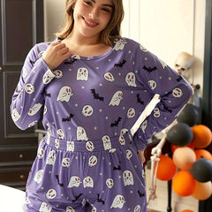  Ghost & Bat Print T-shirt & Shorts Set