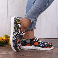 Women's Halloween Ghost Pumpkin Canvas Shoes Non Slip Flat Soft Lightweight