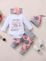 Baby Comfy Romper Floral Pants Headband Set