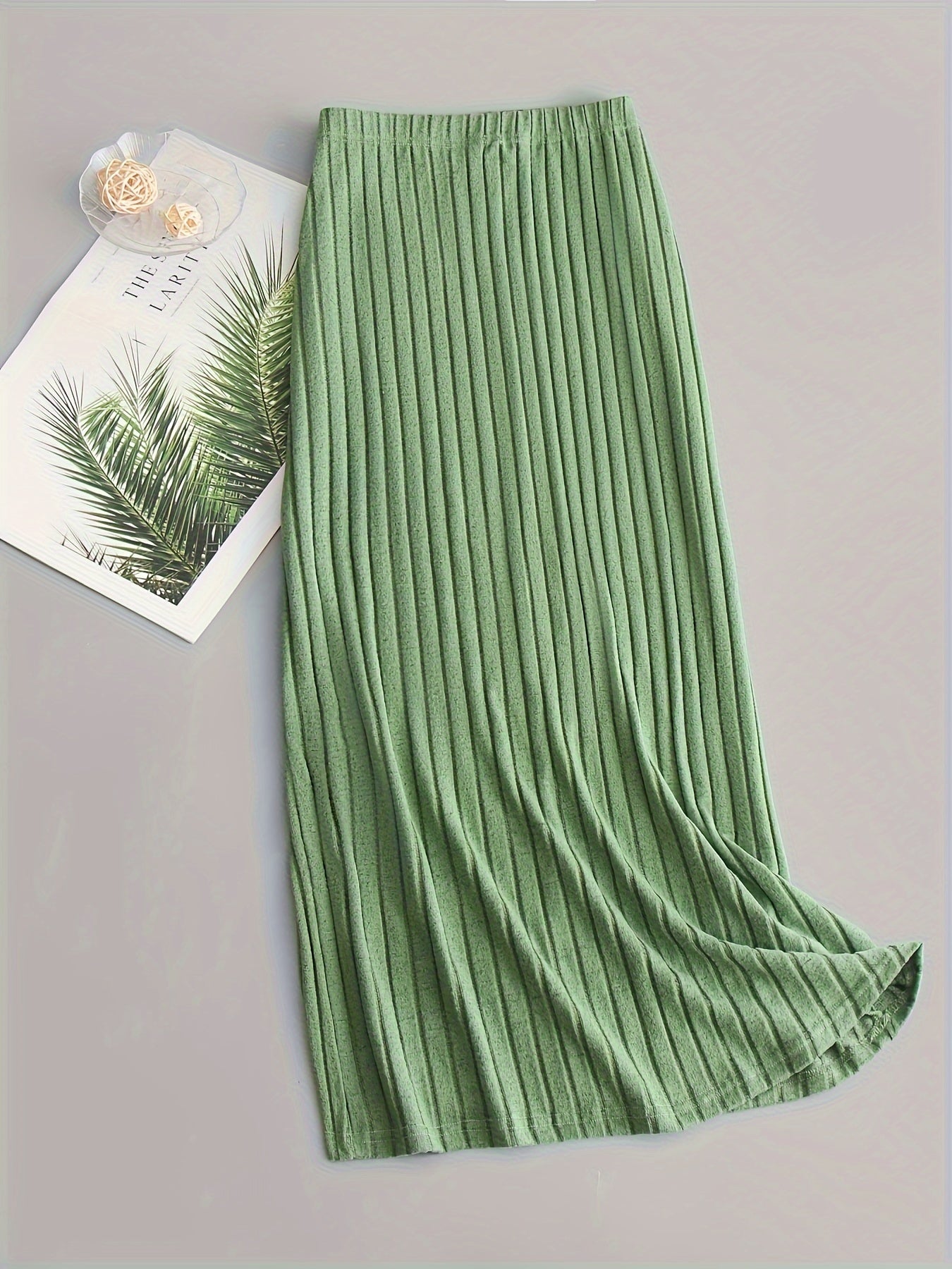  Solid Ribbed All Match Skirt