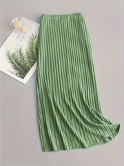  Solid Ribbed All Match Skirt