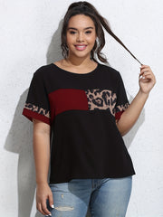  Colorblock Leopard Print Tee