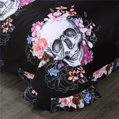 3D Skull Floral Print Duvet Cover Set Soft Comfortable Bedding Set