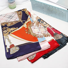Vintage Silk Square Scarf Horse Group Edge Large Shawl Women Headwrap