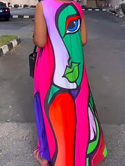  Abstract Figure Print Maxi Tank Dress