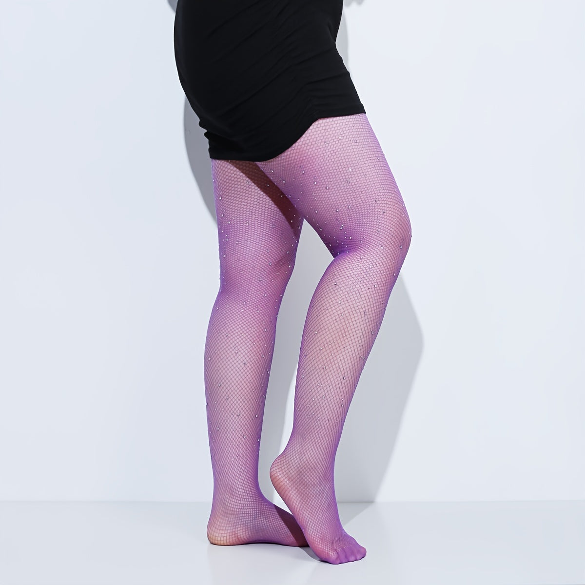  Rhinestone Fishnet High Rise Stockings