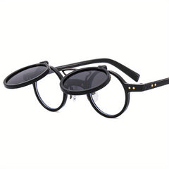 Men's Round Frame Flip up Sunglasses Vintage Outdoor Sunshade UV Protection