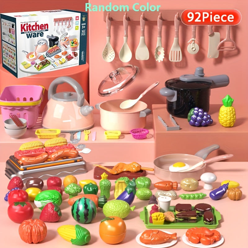 Colorful ABS Resin Play Kitchen Set with Cooking Utensils Tableware & Food