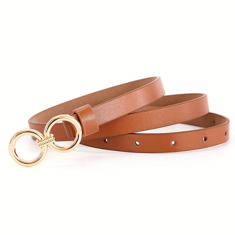 Double O Ring Buckle Thin Belt Casual Jeans Pants Coat Dress Girdle