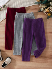 3 Pack Ribbed Long Pants for Girls, Comfy Sweatpants for Sports