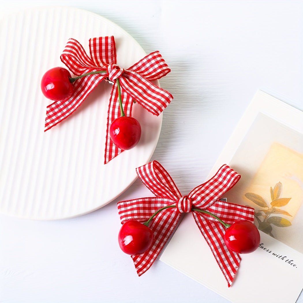 2pcs Cherry Hair Clips Mixed Bowknot Hair Accessories