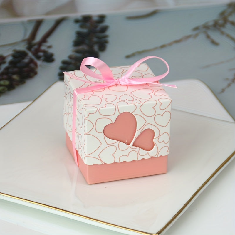 50pcs Peach Heart Candy Chocolate Party Favor Box for Birthdays Weddin