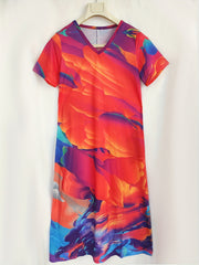 Floral Print V Neck Short Sleeve Boho Maxi Dress