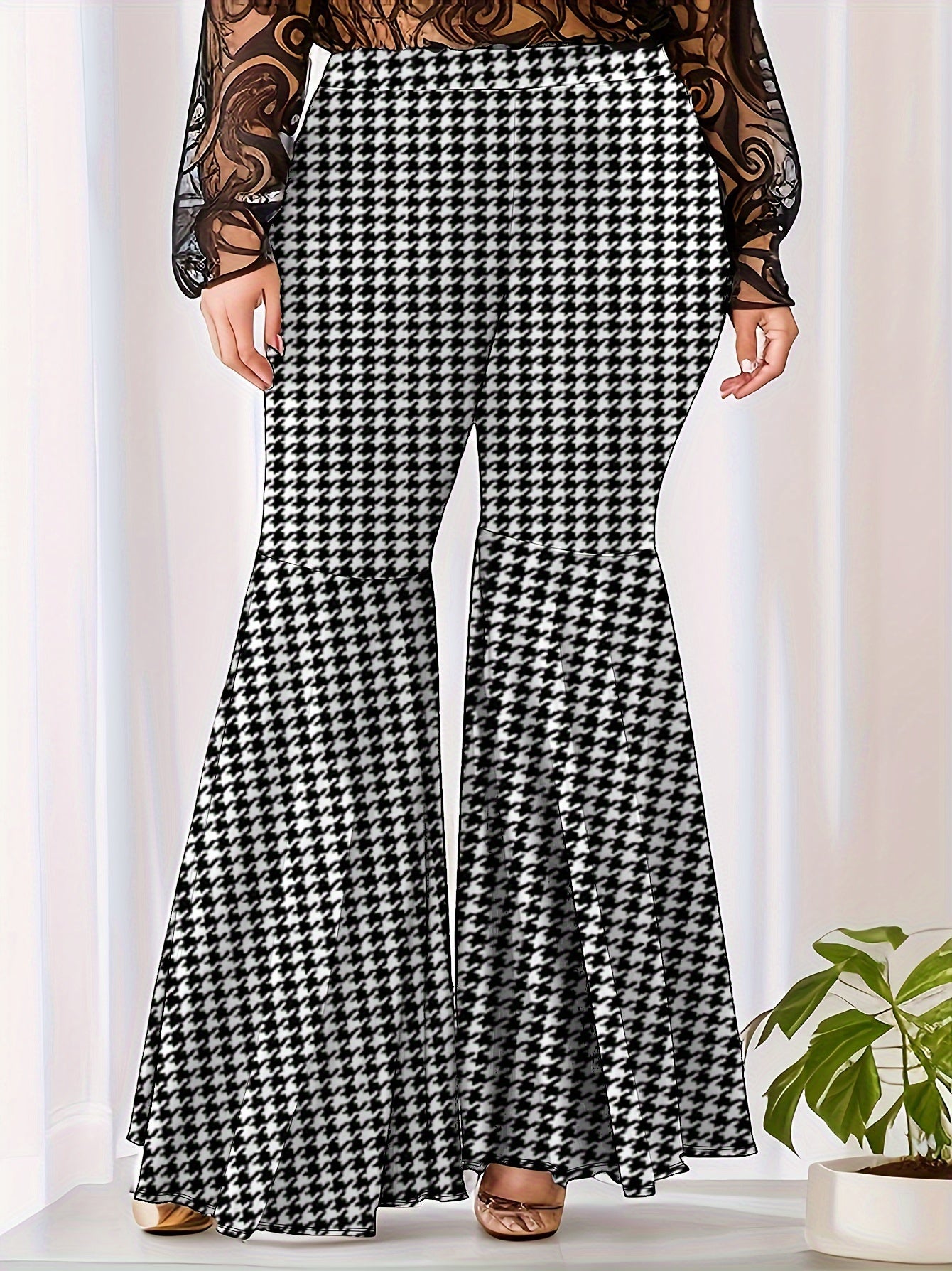 Women's Plus Striped Print Flared Leg Stretch Trousers