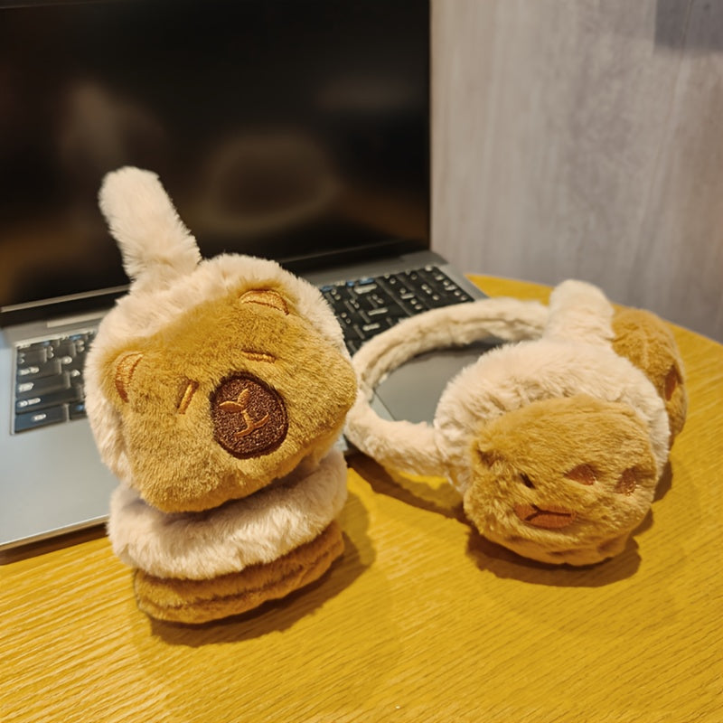 Women's Cartoon Capybara Plush Earmuffs Cozy Polyester Fiber