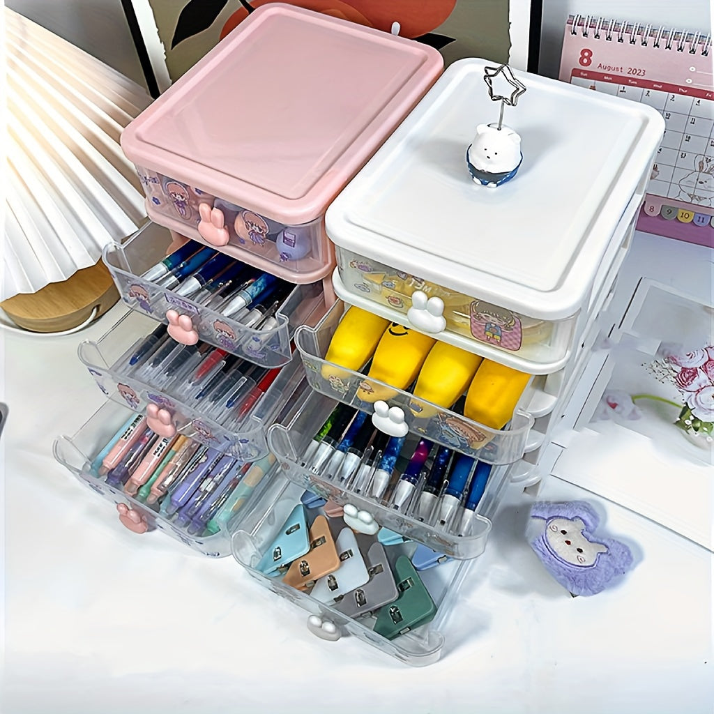 5 Layer Desktop Storage Box - Transparent Little Rabbit Stationery