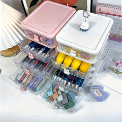 5 Layer Desktop Storage Box - Transparent Little Rabbit Stationery