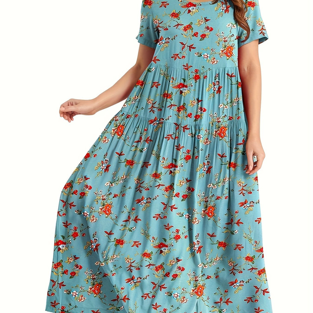 Floral Print Short Sleeve Maxi Dress