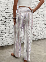 Boho Patchwork Print Shirred Waist Wide Leg Pants
