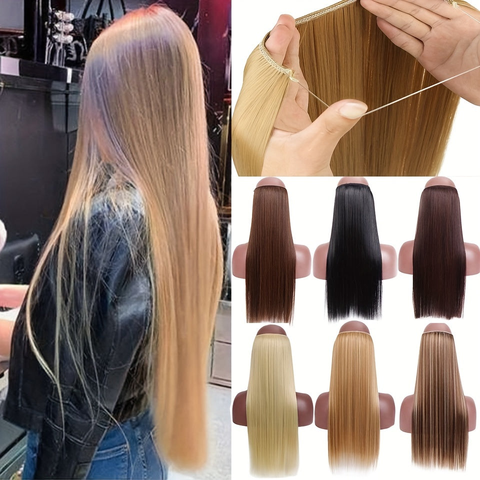 55 88 Cm No Clips Curly Hair Extension Fish Wire Natural Look Hairpiece