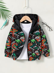Dino Camo Windbreaker Jacket Hooded Zip Coat for Kids 4Y 7Y
