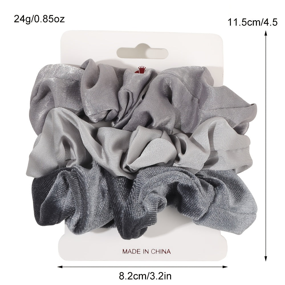 3pcs Satin Leopard Pattern Scrunchies Hair Tie Solid Ponytail Holder