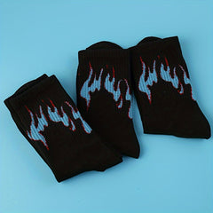 3 Pairs Flame Print Socks Women's Mid Tube Stockings