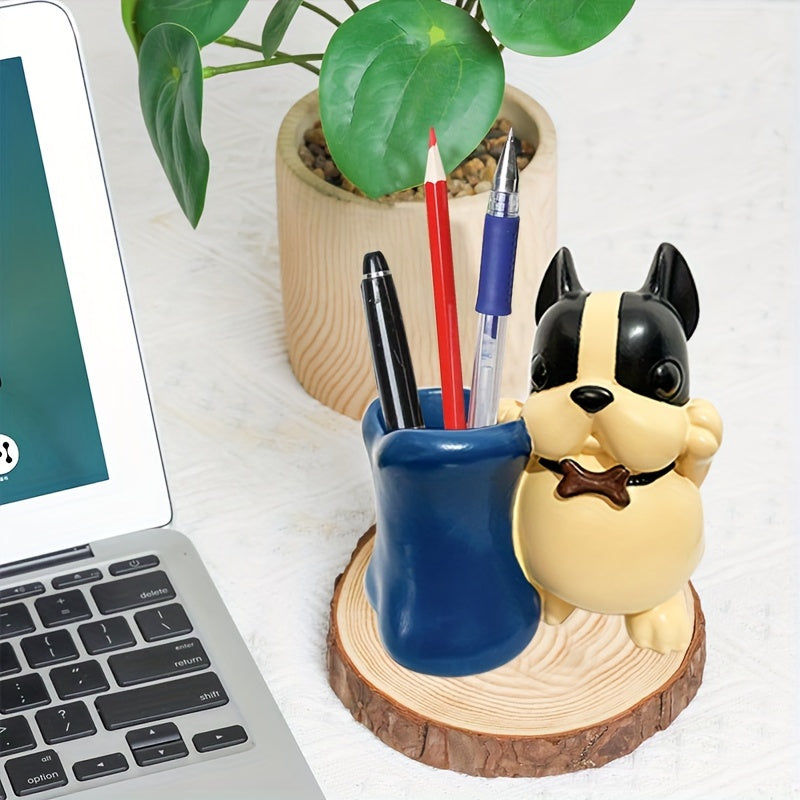 Creative Elephant French Bulldog Pen Cup Resin Pot