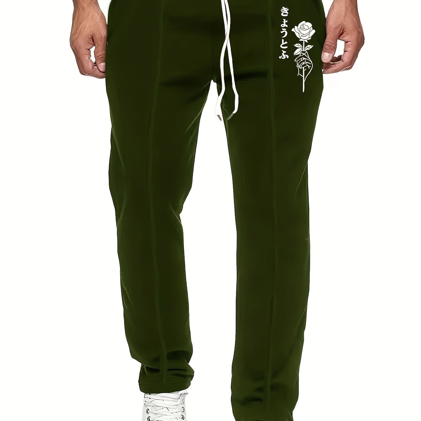 Rose Pattern Joggers Men's Casual Loose Fit Slightly Stretch Waist Drawstring