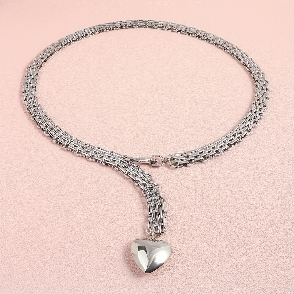 Heart Pendant Silvery Waist Chain Punk Metal Chain Belt for Women