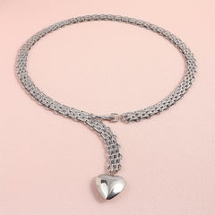 Heart Pendant Silvery Waist Chain Punk Metal Chain Belt for Women