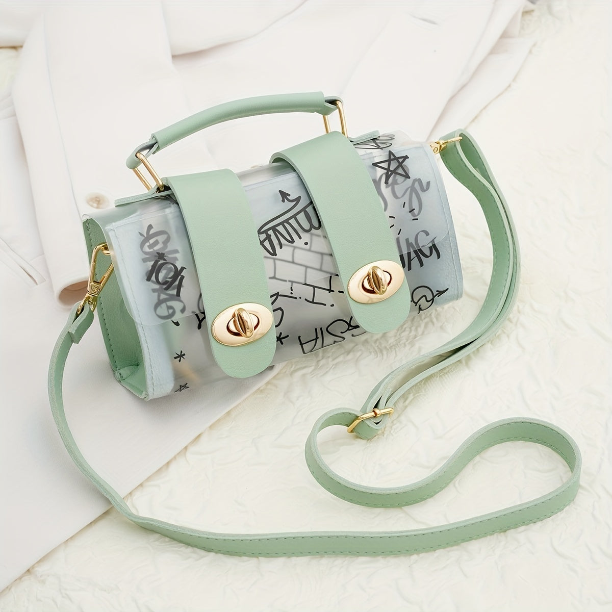 Graffiti Pattern Crossbody Bag Transparent Jelly Shoulder Bag