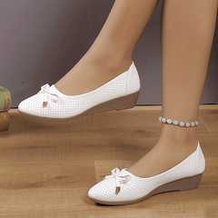 Women's Perforated Wedge Shoes Pointed Toe Slip On Flats
