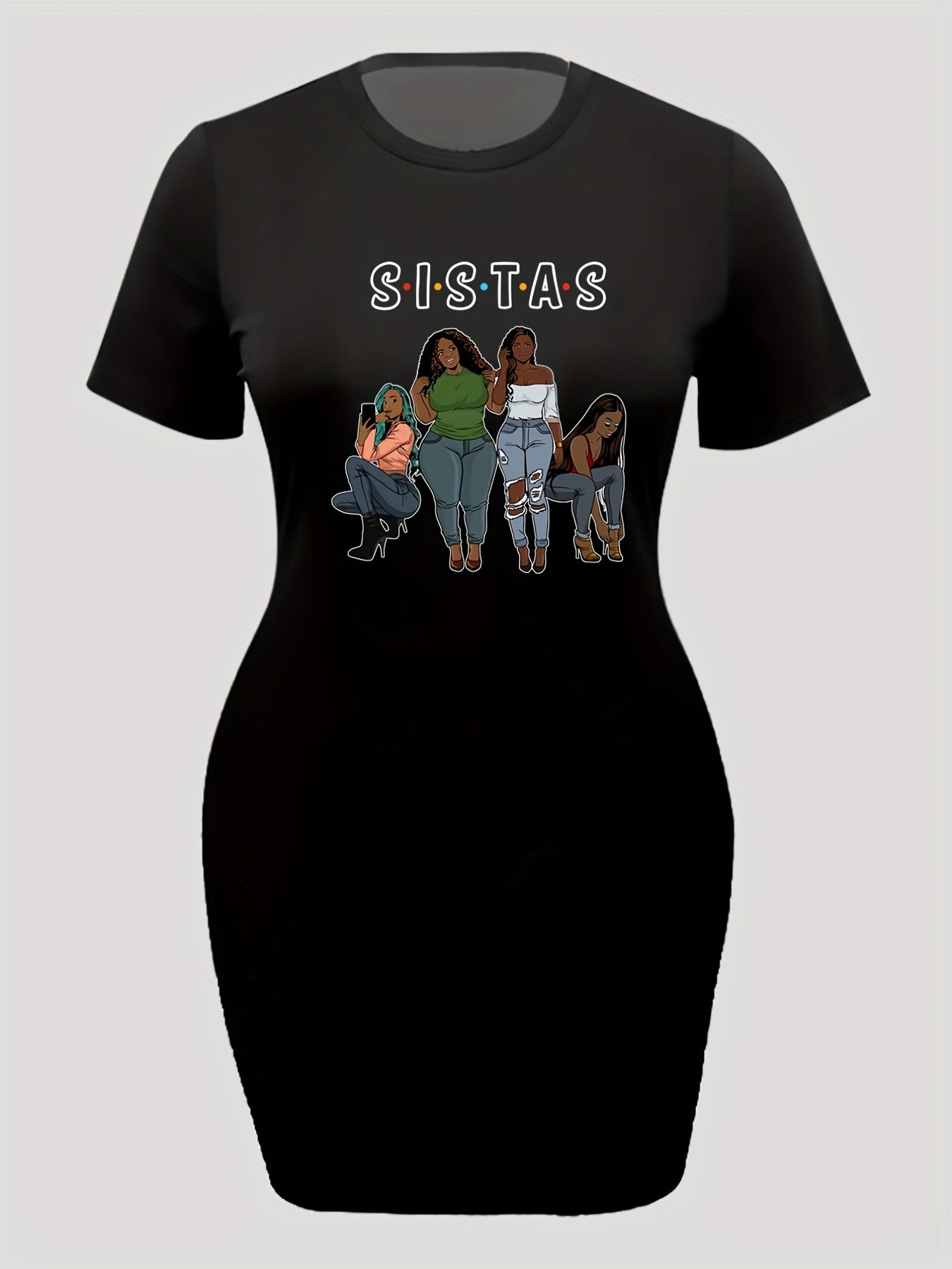  Casual Dress Women's Plus Bestie Graphic Short Sleeve Tee Dress