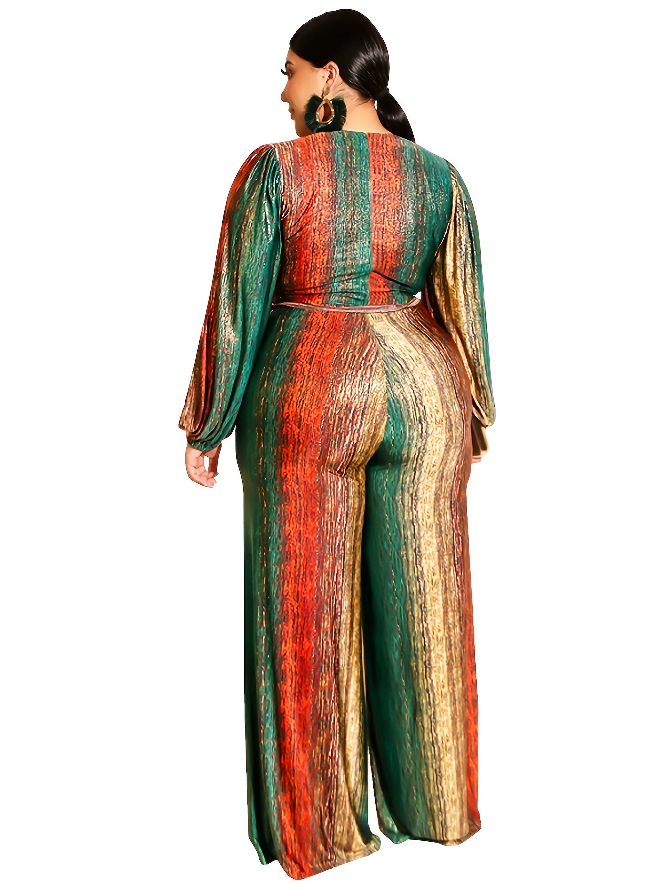  Colorblock Long Sleeve Jumpsuit With Belt