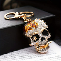 Metal Skull Keychain With Diamonds Bag Decoration Pendant